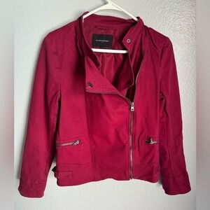 Banana Republic Garnet Red Moto Jacket Full Zip Brushed Cotton Size Small